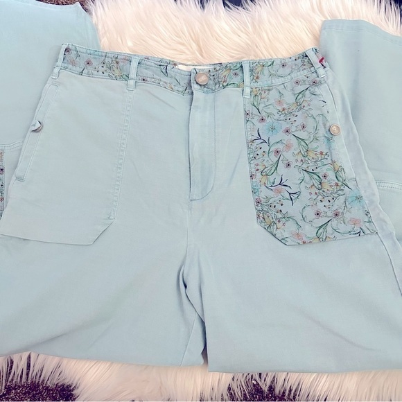 Anthropologie Straight Utility Pants Blue Floral Cargo Wide Leg Size 8 - Picture 6 of 11